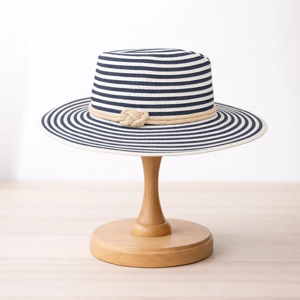 Permanent Vacation Navy & White Striped Straw Sun Hat - One Size